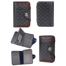 Load image into Gallery viewer, Menbense Short Fashion Leisure Magnetic Buckle Large Capacity 3 Fold Male Wallet, Black, Dark Brown