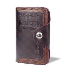 Load image into Gallery viewer, Menbense Short Fashion Leisure Magnetic Buckle Large Capacity 3 Fold Male Wallet, Black, Dark Brown