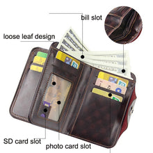 Load image into Gallery viewer, Menbense Short Fashion Leisure Magnetic Buckle Large Capacity 3 Fold Male Wallet, Black, Dark Brown