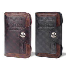 Load image into Gallery viewer, Menbense Short Fashion Leisure Magnetic Buckle Large Capacity 3 Fold Male Wallet, Black, Dark Brown