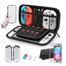 Load image into Gallery viewer, Game Console Crystal Shell Remote Sensing Cap Tempered Film Storage Bag Set For Switch OLED Console, Storage Bag+Crystal Case+Rocker Capx6+Tempered Film, White Storage Bag 14 In 1(Hand Rope), White Storage Bag 16 In 1
