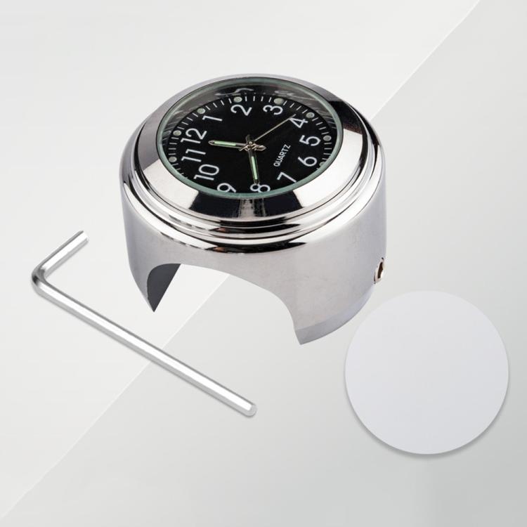 Aluminum Alloy Plating Motorcycle Handlebar Clock, Clock Silver Shell White Background, Clock Black Shell White Background, Clock Black Shell Black Background, Clock Silver Shell Black Background