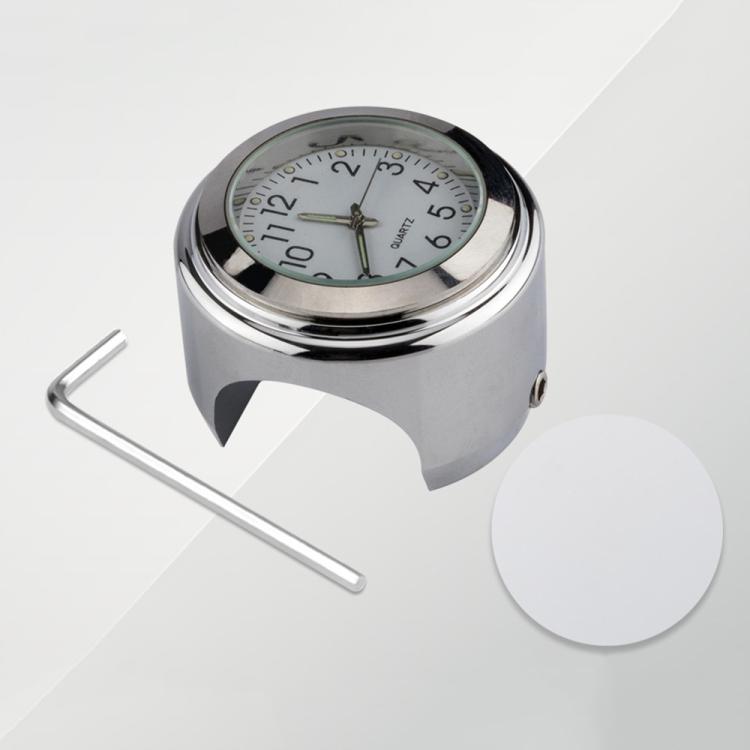 Aluminum Alloy Plating Motorcycle Handlebar Clock, Clock Silver Shell White Background, Clock Black Shell White Background, Clock Black Shell Black Background, Clock Silver Shell Black Background