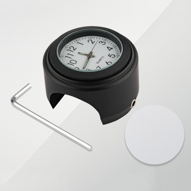 Aluminum Alloy Plating Motorcycle Handlebar Clock, Clock Silver Shell White Background, Clock Black Shell White Background, Clock Black Shell Black Background, Clock Silver Shell Black Background