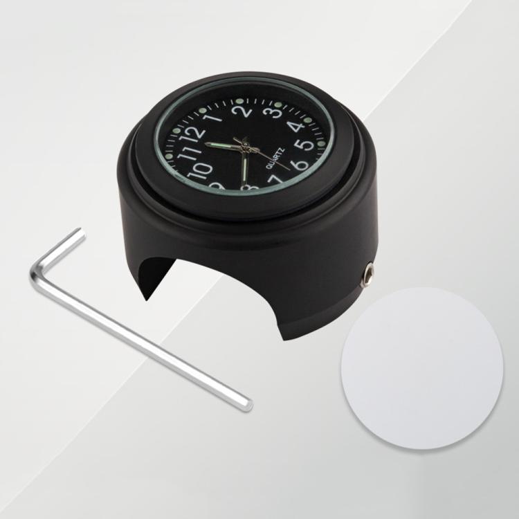 Aluminum Alloy Plating Motorcycle Handlebar Clock, Clock Silver Shell White Background, Clock Black Shell White Background, Clock Black Shell Black Background, Clock Silver Shell Black Background