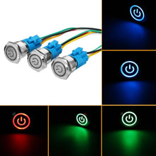 Load image into Gallery viewer, 2 PCS 19mm Car Modified Metal Waterproof Button Flat Switch With Light, Color:, Reset  Blue Light, Reset Red Light, Reset Green Light, Self-lock Blue Light, Self-lock Red Light, Self-lock Green Light