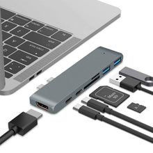 Load image into Gallery viewer, 7 In 1 100W USB 3.1 To 20VPD+Card Reader Data+HUB+HDMI 4K Converter, Gray, Silver