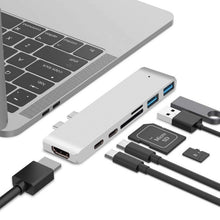 Load image into Gallery viewer, 7 In 1 100W USB 3.1 To 20VPD+Card Reader Data+HUB+HDMI 4K Converter, Gray, Silver