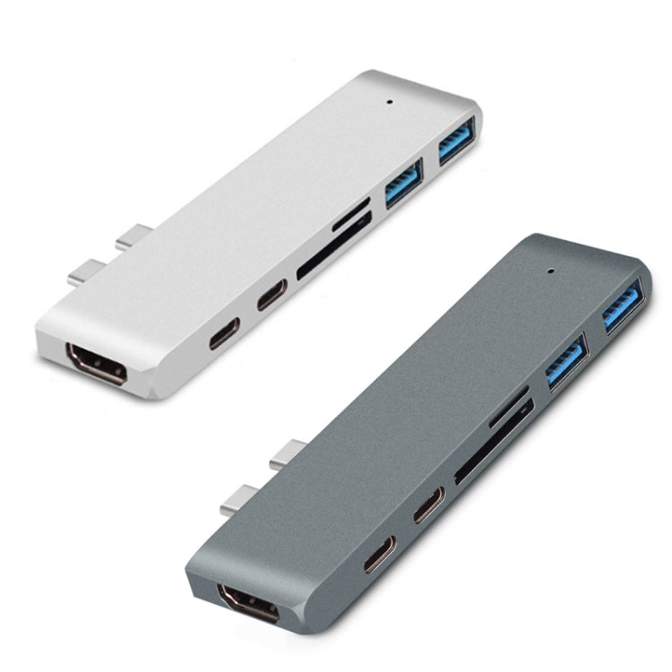7 In 1 100W USB 3.1 To 20VPD+Card Reader Data+HUB+HDMI 4K Converter, Gray, Silver