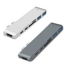 Load image into Gallery viewer, 7 In 1 100W USB 3.1 To 20VPD+Card Reader Data+HUB+HDMI 4K Converter, Gray, Silver