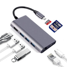 Load image into Gallery viewer, 8 in 1 Type-c to HDMI+RJ45 Network Port+3USB3.0+PD Docking Station