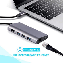 Load image into Gallery viewer, 8 in 1 Type-c to HDMI+RJ45 Network Port+3USB3.0+PD Docking Station