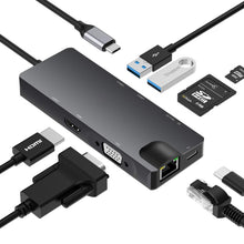 Load image into Gallery viewer, 8 In 1 Type-C To HDMI+VAG Gigabit RJ45+USB3.0 Docking Station