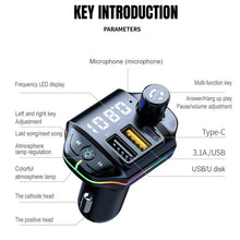 Load image into Gallery viewer, A10 Colorful Atmosphere Light FM Bluetooth Transmitter Car Charger, A10
