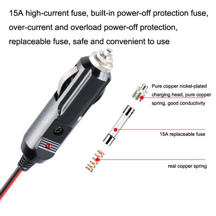 12-24V Car Cigarette Lighter Plug Extension Line, Cable Length 3.7m, 12-24V Length 370cm