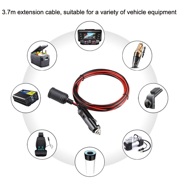 12-24V Car Cigarette Lighter Plug Extension Line, Cable Length 3.7m, 12-24V Length 370cm
