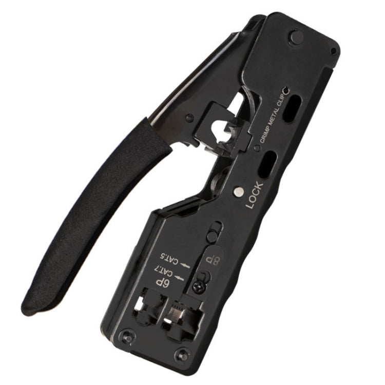 6P8P Seven-type Through-hole Crystal Head  Wire Stripping Tool Network Cable Pliers, Yellow, Black