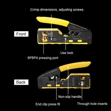 Load image into Gallery viewer, 6P8P Seven-type Through-hole Crystal Head  Wire Stripping Tool Network Cable Pliers, Yellow, Black