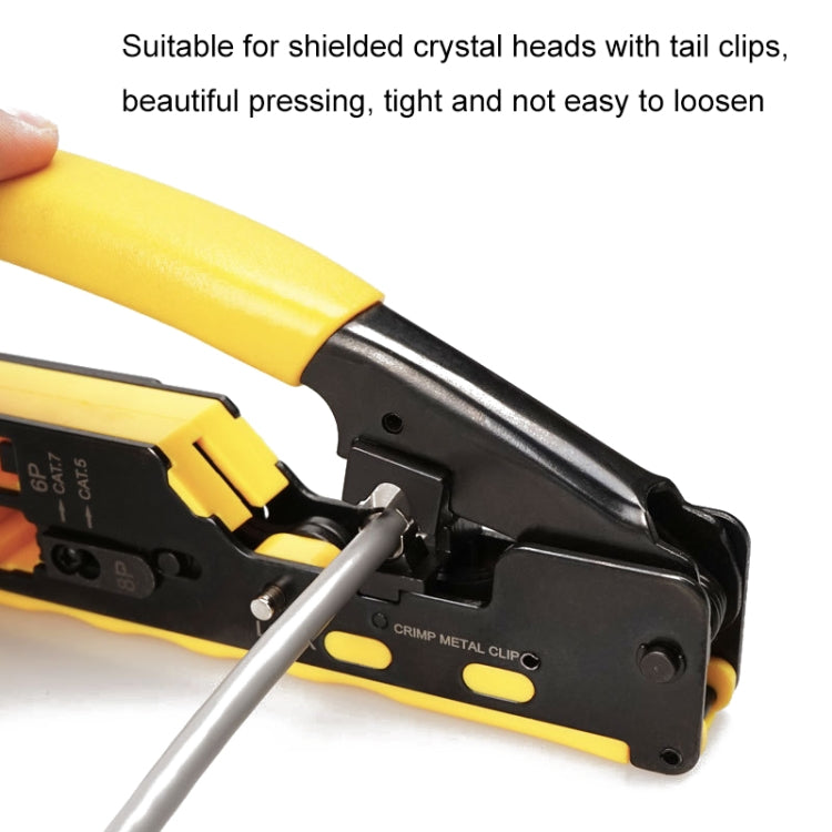 6P8P Seven-type Through-hole Crystal Head  Wire Stripping Tool Network Cable Pliers, Yellow, Black