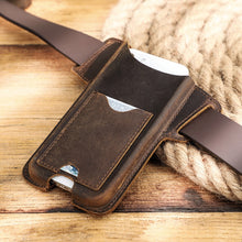 Load image into Gallery viewer, CONTACTS FAMILY Crazy Horse Leather Large Screen Mobile Phone Belt Holster, Brown, Black