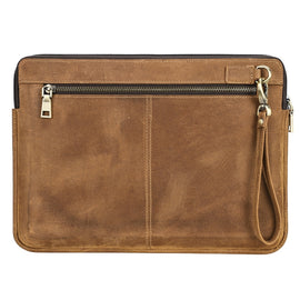 CONTACTS FAMILY Leather Laptop Sleeve For Macbook Pro 14.2 Inch, Brown, Coffee