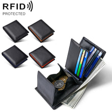 Load image into Gallery viewer, TP-215 Leather RFID Anti-theft Tri-fold Short Wallet, Brown, Blue, Orange, Black