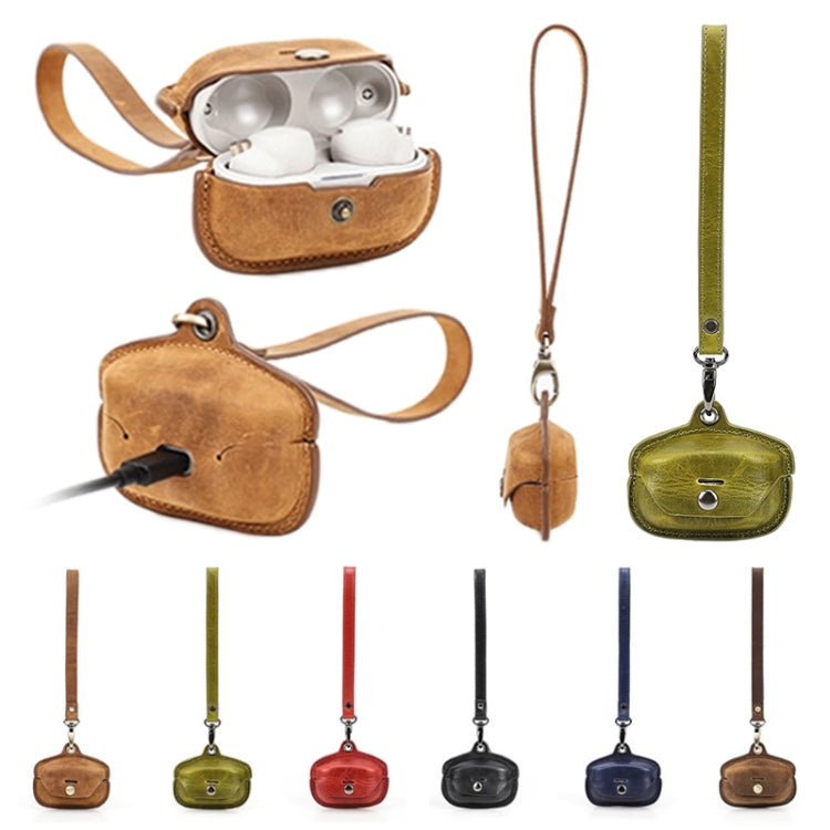 Crazy Horse Leather Wireless Bluetooth Earphone Cover For Sony WF-1000XM4