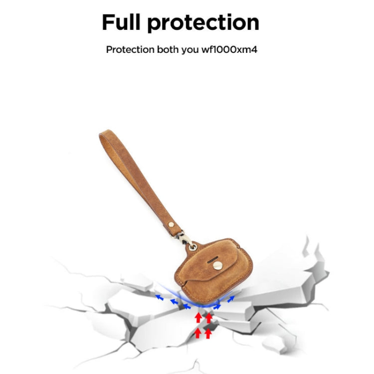 Crazy Horse Leather Wireless Bluetooth Earphone Cover For Sony WF-1000XM4