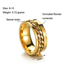 Load image into Gallery viewer, 2 PCS Roman Numerals Turnable Chain Titanium Steel Ring, black, Steel Color, Gold