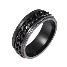 Load image into Gallery viewer, 2 PCS Men Stainless Steel Embossed Turnable Chain Rings, Black, Steel Color, Black Steel Color, Dark Blue, Black Gold