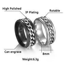 Load image into Gallery viewer, 2 PCS Men Stainless Steel Embossed Turnable Chain Rings, Black, Steel Color, Black Steel Color, Dark Blue, Black Gold