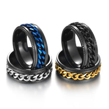 Load image into Gallery viewer, 2 PCS Men Stainless Steel Embossed Turnable Chain Rings, Black, Steel Color, Black Steel Color, Dark Blue, Black Gold