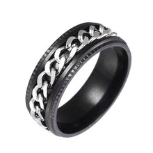 Load image into Gallery viewer, 2 PCS Men Stainless Steel Embossed Turnable Chain Rings, Black, Steel Color, Black Steel Color, Dark Blue, Black Gold