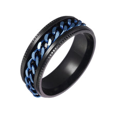 Load image into Gallery viewer, 2 PCS Men Stainless Steel Embossed Turnable Chain Rings, Black, Steel Color, Black Steel Color, Dark Blue, Black Gold