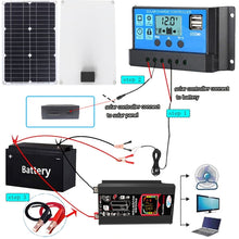 Load image into Gallery viewer, Home Solar Generator Inverter+30A Controller+18W 12V Solar Panel, Black 12V To 220V, Black 12V To 110V, Yellow 12V To 220V, Yellow 12V To 110V