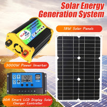 Load image into Gallery viewer, Home Solar Generator Inverter+30A Controller+18W 12V Solar Panel, Specification:, Black 12V To 220V, Black 12V To 110V, Yellow 12V To 220V, Yellow 12V To 110V