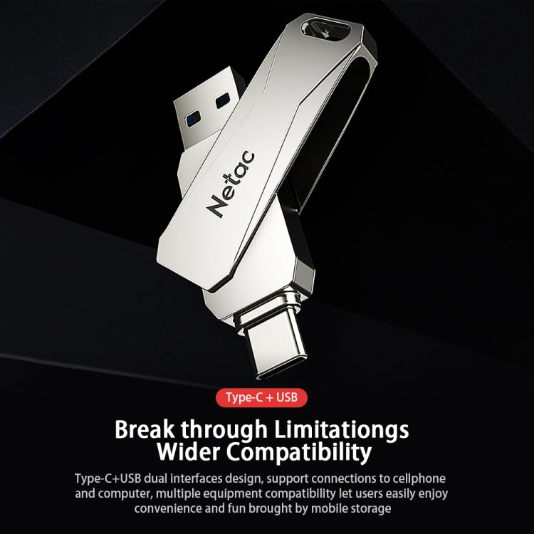 Netac U782C Type-C Dual Interface High-Speed Metal Computer USB Flash Drive, 32GB, 64GB, 128GB