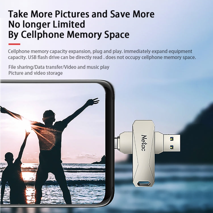 Netac U782C Type-C Dual Interface High-Speed Metal Computer USB Flash Drive, 32GB, 64GB, 128GB