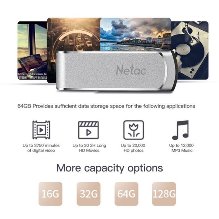 Netac U388 High Speed USB3.0 Metal Rotating Car Computer U Disk, 16GB, 32GB, 64GB, 128GB