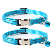 Load image into Gallery viewer, 2 PCS Night Reflective Nylon Cat Collar With Bell, No Carving Green, No Carving Sky Blue, No Carving Purple, No Carving Grass Green, No Carving Black, No Carving Rose Red