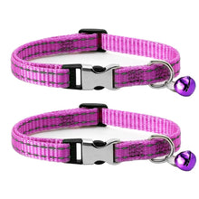Load image into Gallery viewer, 2 PCS Night Reflective Nylon Cat Collar With Bell, No Carving Green, No Carving Sky Blue, No Carving Purple, No Carving Grass Green, No Carving Black, No Carving Rose Red