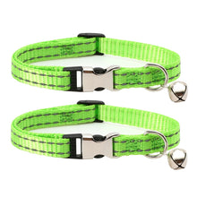 Load image into Gallery viewer, 2 PCS Night Reflective Nylon Cat Collar With Bell, No Carving Green, No Carving Sky Blue, No Carving Purple, No Carving Grass Green, No Carving Black, No Carving Rose Red