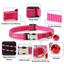 Load image into Gallery viewer, 2 PCS Night Reflective Nylon Cat Collar With Bell, No Carving Green, No Carving Sky Blue, No Carving Purple, No Carving Grass Green, No Carving Black, No Carving Rose Red