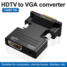 Load image into Gallery viewer, HDTV Female To VGA Male With Audio Adapter Computer Monitor TV Projector Converter, White, Gold, Black