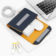 Load image into Gallery viewer, Baona BN-Q009 Small Leather Mouse Charger Storage Bag, Deep Blue+Yellow, Gray Green+Light Green, Silver+Blue