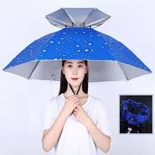 Load image into Gallery viewer, Double-layer Fishing Umbrella Hat Outdoor Sunscreen And Rainproof Folding Umbrella Hat, 95 Blue (Elastic Band), 95 Silver (Elastic Band), 95 Blue (Rubber Sleeve), 95 Silver (Rubber Sleeve), 80 Blue, 80 Camellia, 95 Blue Vinyl (Rubber Sleeve)           ...
