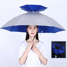 Load image into Gallery viewer, Double-layer Fishing Umbrella Hat Outdoor Sunscreen And Rainproof Folding Umbrella Hat, 95 Blue (Elastic Band), 95 Silver (Elastic Band), 95 Blue (Rubber Sleeve), 95 Silver (Rubber Sleeve), 80 Blue, 80 Camellia, 95 Blue Vinyl (Rubber Sleeve)           ...