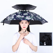 Load image into Gallery viewer, Double-layer Fishing Umbrella Hat Outdoor Sunscreen And Rainproof Folding Umbrella Hat, 95 Blue (Elastic Band), 95 Silver (Elastic Band), 95 Blue (Rubber Sleeve), 95 Silver (Rubber Sleeve), 80 Blue, 80 Camellia, 95 Blue Vinyl (Rubber Sleeve)           ...
