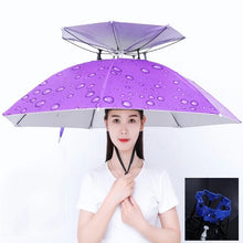 Load image into Gallery viewer, Double-layer Fishing Umbrella Hat Outdoor Sunscreen And Rainproof Folding Umbrella Hat, 95 Blue (Elastic Band), 95 Silver (Elastic Band), 95 Blue (Rubber Sleeve), 95 Silver (Rubber Sleeve), 80 Blue, 80 Camellia, 95 Blue Vinyl (Rubber Sleeve)           ...