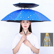 Load image into Gallery viewer, Double-layer Fishing Umbrella Hat Outdoor Sunscreen And Rainproof Folding Umbrella Hat, 95 Blue (Elastic Band), 95 Silver (Elastic Band), 95 Blue (Rubber Sleeve), 95 Silver (Rubber Sleeve), 80 Blue, 80 Camellia, 95 Blue Vinyl (Rubber Sleeve)           ...